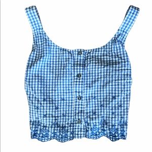 Blue + White Plaid Crop Top